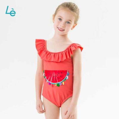 China OEM Breathable High Quality Beach Wear Brazilian 13 Year Old Ruffled Swimsuit Girls Watermelon Design Kids Swimsuit Girl Bikini Custom for sale