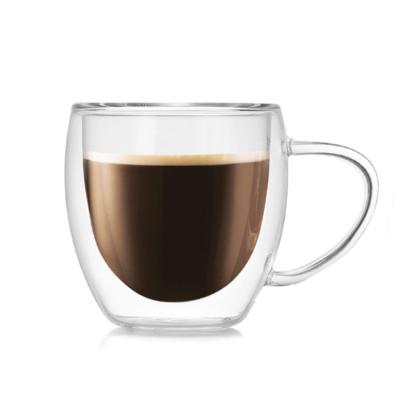 China 350ml Sustainable Double Wall Glass To Glass Mugs With Handle Glass Coffee Mug Milk Mug for sale