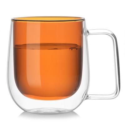 China Coffee Glass Mug Modern Glass Mug Wall Double Mugs Double Wall Glass Color High Quality Coffee Mug for sale