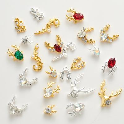 China 3d Metal Alloy Gold 3D Nail Art Bling Antler Rhinestone Crystal Silver Diamonds Nail Studs Luxury Deerhorn Manicure Jewelry for sale