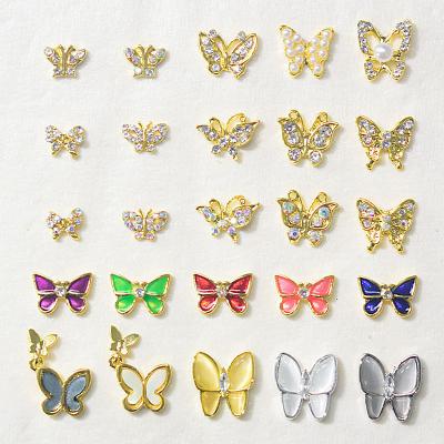 China nail art 3D Gold Alloy Nail Charm Charm DIY Stickers Mini Nail Art Tip Metal Opal Crystal Rhinestone Butterfly Shape Decoration for sale