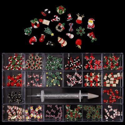 China Christmas Tree Design Art Decoration Kit 240pc Santa Snowman Snowflake Reindeer Socks Metal Christmas Nail Bell for Nail Craft Accessories for sale