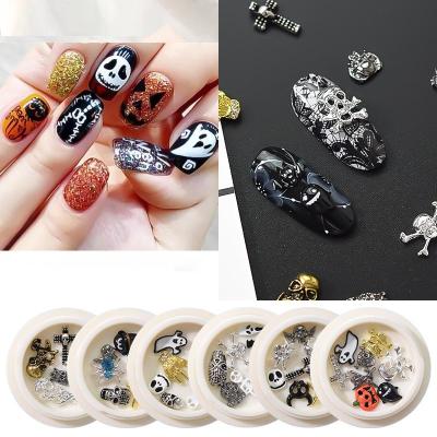 China 3d Fashion Halloween Nail Art Metal Skull Ghost Hand Pumpkin Witch Bat Skeleton Design Charm Cross Nail For Halloween Party for sale