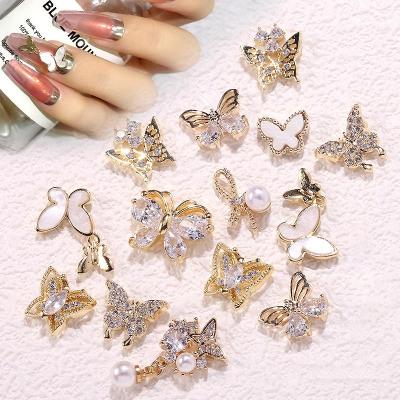 China Nail Art DIY New Style Butterfly Nail Art Decos 3D Dangle Pearl Crystal Nail Charms For DIY Nail Accessories Supplies Jewelry Craft for sale