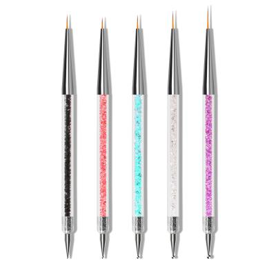 China NAIL 5pcs/Set Nail Art Liner Brushes Double Ended Nail Liner Brushes Dotting Tool Kit Rhinestone Colorful Handle for sale