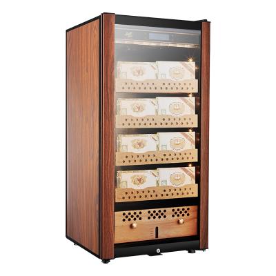 China Wooden Electric Compressor Cigar Humidor Shows Spanish Cedar Shelves 800 Cigars Capacity For Home for sale