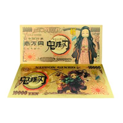 China Wholesale Simple And Modern Double Sided Printing Gold Foil Demon Slayer Anime Commemorative Banknote For Gift for sale