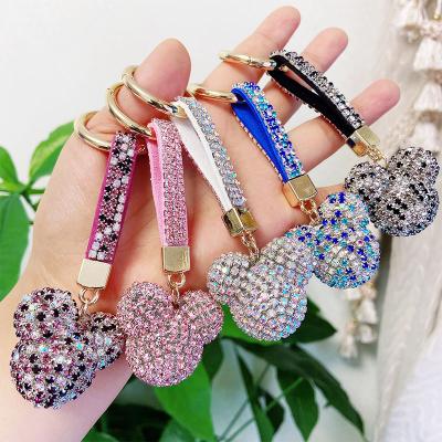 China Fashion Charm Mickey Rhinestone Ladies Bag Pendant Easy Drill Rope Cartoon Doll Mickey Keychain For Girl for sale