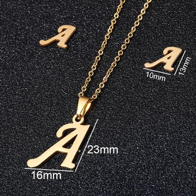 China Environmental Friendly Jewelry Gold Silver A-Z 26 Initial Letter Stainless Steel Stud Earrings Necklace Set For Women for sale