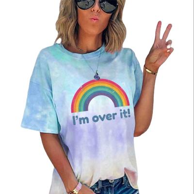 China Anti-Wrinkle New Rainbow Tie Dye Gradient Color Tops Short Sleeve T-Shirts Around The Neck Cotton T Shirt for sale