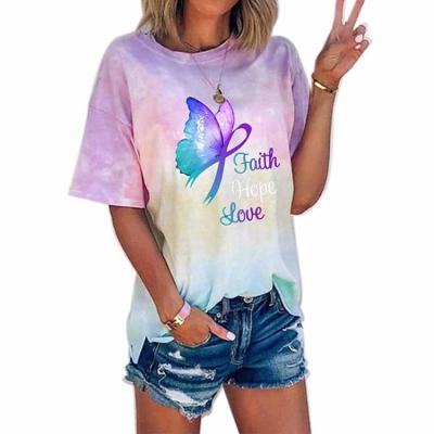 China Anti-Wrinkle New Summer Tie-Dye Butterfly Digital Printing Casual Round Neck T-shirt Short Sleeve Women for sale