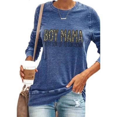 China Anti-wrinkle the new spring and summer European and American MOM BOY two colors of ultra-thin long-sleeved creative printing T-shirt women op for sale