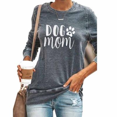 China Anti-wrinkle European and American creative printing long-sleeved ultra-thin women's new spring and summer DOG MOM T-shirt two colors optional for sale