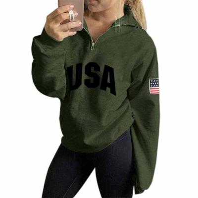 China Anti-Wrinkle Fashion V-Neck Sweatshirt Round Neck USA Letter Zipper Pocket Sports Long Sleeve Hooded Cotton Sweatshirt for sale