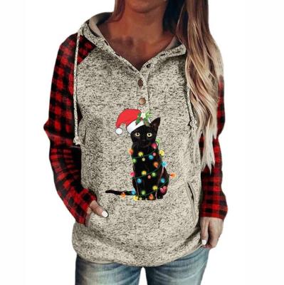 China Summer Anti-wrinkle/Drawstring Spring Hooded Pullover With Black Cat Slim Pocket Christmas Long Sleeve Sweatshirt For Ladies for sale