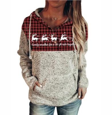 China Anti-wrinkle spring/summer lace up hooded pullover with slim Christmas elk print pocket long sleeve sweatshirt for ladies for sale