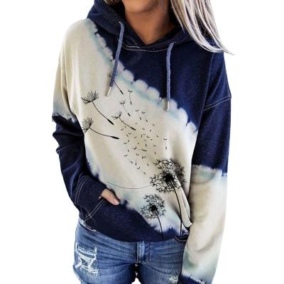 China Anti-wrinkle graffiti solid color pullover leisure cotton 3D loose long sleeve dandelion printed hoodie women for sale