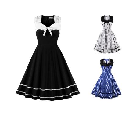 China Anti-Wrinkle Hot Selling Amazon Hepburn Style Plus Size Women Square Neck Polka Dot Vintage Dress Factory Customized for sale