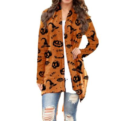 China European and American anti-shrink Christmas pumpkin magician hat printing long-sleeved cardigan without collar casual jacket wholesal for sale