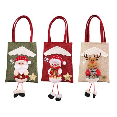 China Christmas Canvas Ornament Old Snowman Elk Elk Doll Tote Bag With Foot Kindergarten Graduation Gift Christmas Kids Candy Bag Small for sale