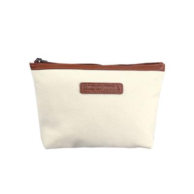 China Wholesale Fashion Canvas Two Layer Cosmetic Bag Cheap Flat Organic Bulk White Zipper Travel Ladies Cosmetic Bag for sale