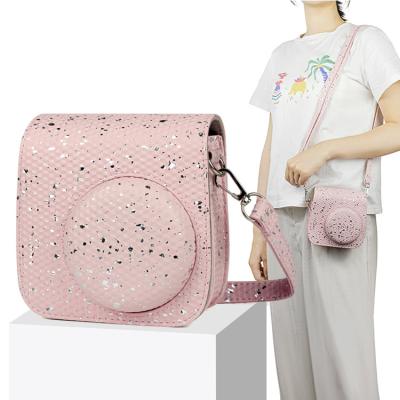 China Instant Pink Honeycomb Effects Pu Camera Leather Waterproof Cross Glitter Protector - Body Bag Case For Fujifilm Instax Mini 8 9 for sale