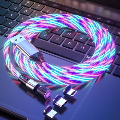 China Erfect mFlowing Sound 3AM Light LED Phone Charger 540 Degree UsB Free Spinning Magnetic Cable 3 in 1 Magnetic Charging Cable Type C for sale