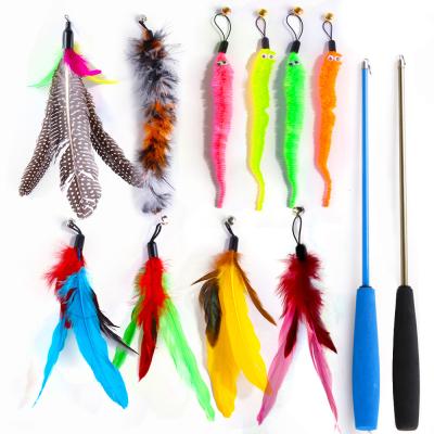 China Viable 12 PCS Packs Of Kitten Toys Colorful Feather Stuffed Cat Toy Interactive Pet Set Bulk for sale