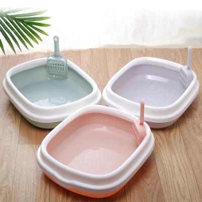 China Reusable Extra Large Stored Semi Closed Cat Litter Box Self Cleaning Pink With Scoop for sale