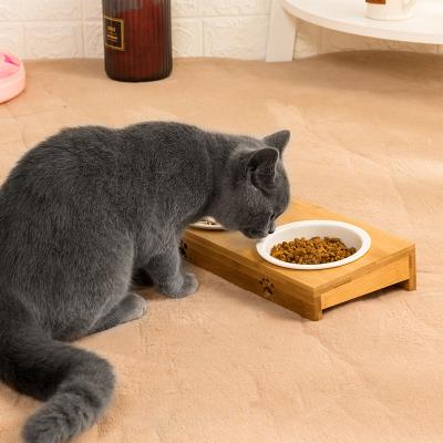 China High Sustainable Stainless Steel Ceramic Pet Feeder Wooden Bamboo Dog And Cat Bowl for sale