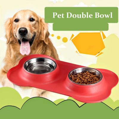 China Cat Food Tray Bowls Non Slip Silicone Stainless Steel Pet Sustainable Drinking Water Cat Bowl for sale