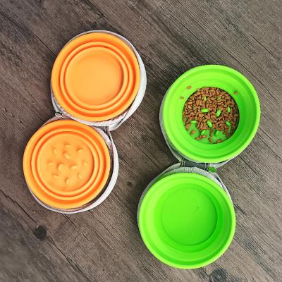 China Eco Travel Sustainable Wholesale Silicone Collapsible Collapsible Double Dog Feeding Bowl for sale