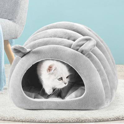 China Waterproof Pink Cat Bed Cave Warm Fluffy Soft Pet Bed For Dogs And Cats for sale