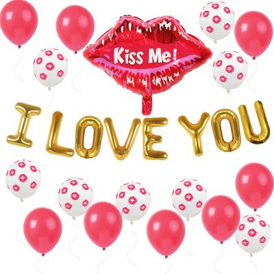 China Gift Toy Wholesale Kiss Me Lips Red Lips Foil Balloons Set For Valentine's Day Wedding Party Decoration for sale