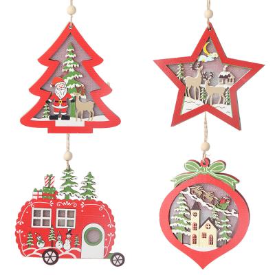 China Holiday decoration & New Hot Selling Exquisite Xmas Tree LED Hanging Wooden Decoration Gift Crafts for sale