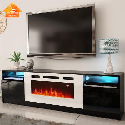 China (Size)Adjustable Good Quality Modern Wood Living Room Furniture Led Light Tv Stand Table With Fireplace for sale