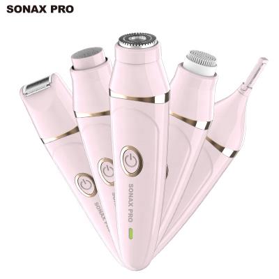 China Portable Hot Mockup 5 in 1 Multi-Function Wet Dry Facial Massager Cleansing Electric Lady Shaver For Full Body Use for sale