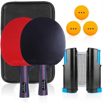 China Wooden+Rubber+Sponge Ping Pong Paddle Set With Long Tennis Racket Ping Pong Bat Set Professional Net Retractable Set Ping Pong Handle Table for sale