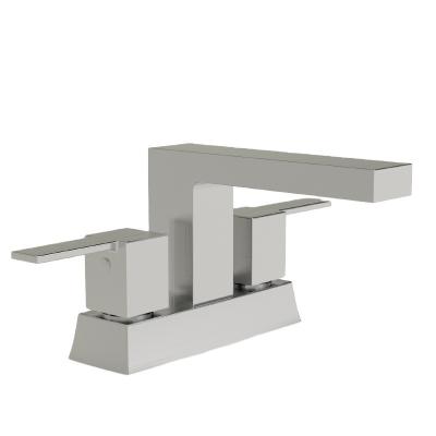 China Contemporary 4 Inch Two-Handle Centerset Lavatory Faucet PVD Satin Nickel for sale