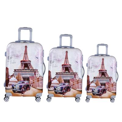 China Light& Good Elasticity Vintage Car Pattern PC Material Luggage Set Trolley Bags Carry-on Suitcase for sale