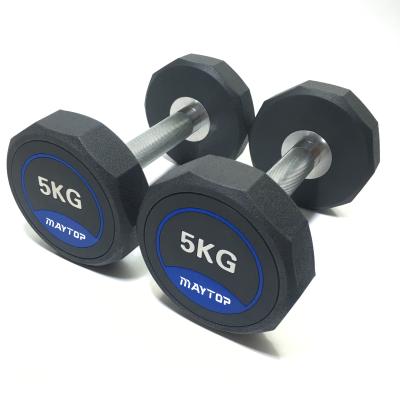 China Competitive Price Eco - Friendly Dumbbell PEV Rubber Covered Decagonal Dumbbell for sale