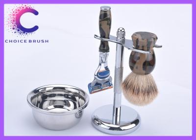 China Mens Camo Silvertip Shaving Brush Set With Bowl / Fusion Blades OEM ODM for sale