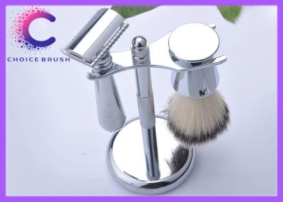 China Set - Safety Shaving Brush Set Stand & Synthetic Brush Included Deluxe Chrome Color for sale