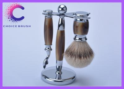 China Travel shaving set faux horn color handle silvertip badger shaving brush set  with razor for sale