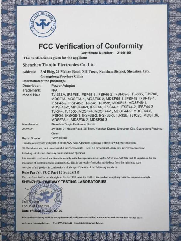 FCC - Shenzhen Tianjiu Electronics Co., Ltd.