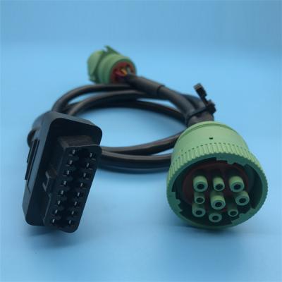 中国 OBD2 OBDII 16 Pinの女性およびJ1939男性のディバイダーYケーブルへの緑のドイツ9 Pin J1939の女性 販売のため