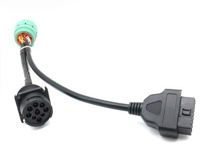 China Green Deutsch 9-Pin J1939 Female to OBD-II 16-Pin Female and J1939 Male Truck Y Cable for sale