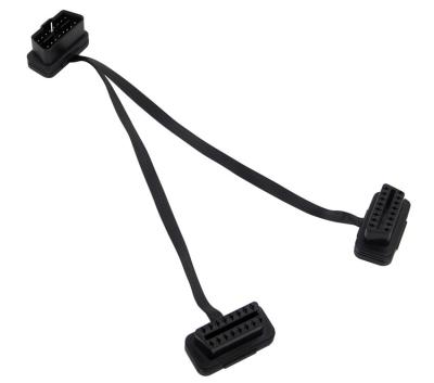 China OBD2 OBDII 16 Pin J1962 Right Angle Male to Dual Female Flat Y Cable for sale