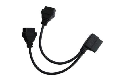 China OBD2 OBDII 16 Pin Right Angle Male to Dual Female Round Split Y Cable for sale