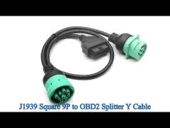 J1939 9 Pin to OBD 2 OBD2 16 Pin Splitter Y Cable 9Pin Spliter Wire Harness for Truck GPS